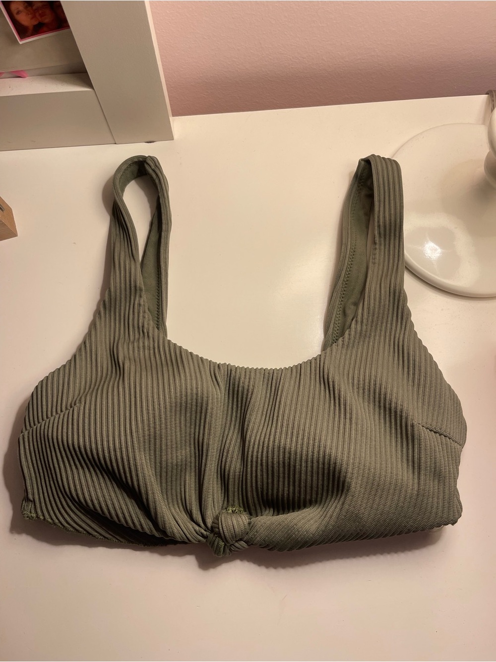 Hollister Olive Green Ribbed Bikini Top